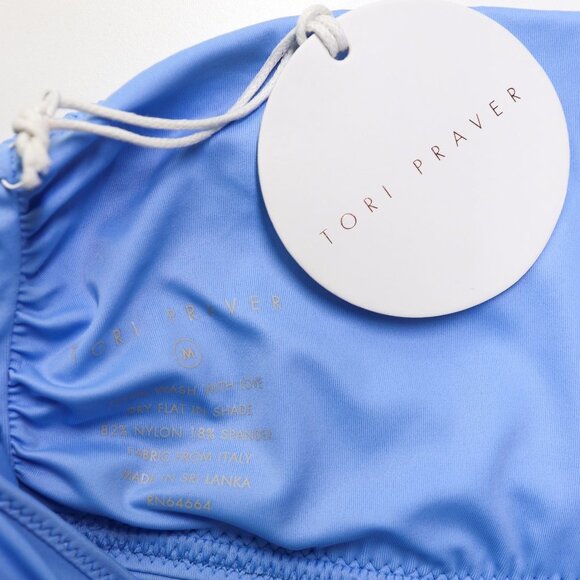 NWT Tori Praver Renee Smocked Bandeau Strapless Swimwear Bikini Top Capri Blue M - Picture 7 of 9